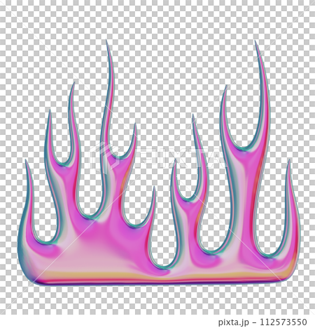 3D flame. Trendy Y2K element. Pink colorful burning fire shape with glossy gradient effect. 3D render. Isolated illustration 112573550