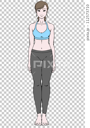 瑜珈_山式年輕女子採取直立姿勢_沒有陰影 112573710