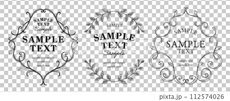 手描きエレガント植物フレームセット 112574026