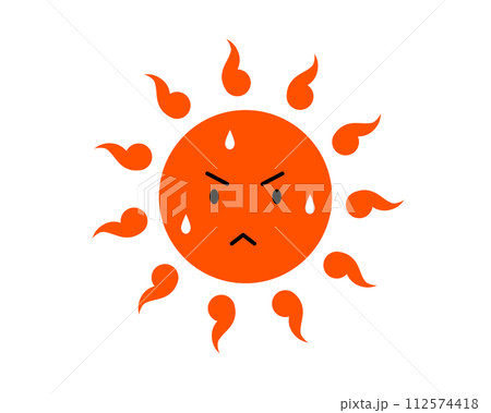暑さで汗をかく太陽のシンプルでかわいいイラスト 112574418