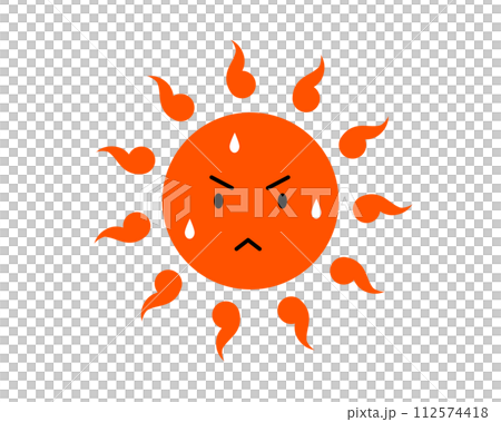 暑さで汗をかく太陽のシンプルでかわいいイラスト 112574418