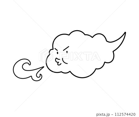 風を起こす雲のシンプルでかわいい線画イラスト 112574420
