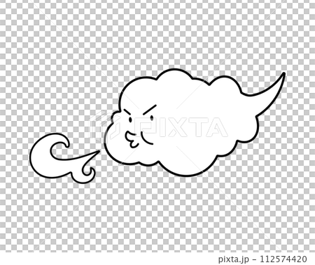 風を起こす雲のシンプルでかわいい線画イラスト 112574420
