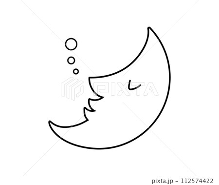 眠る月のシンプルでかわいい線画イラスト 112574422