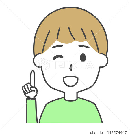 人差し指を立てる男性の上半身イラスト 112574447