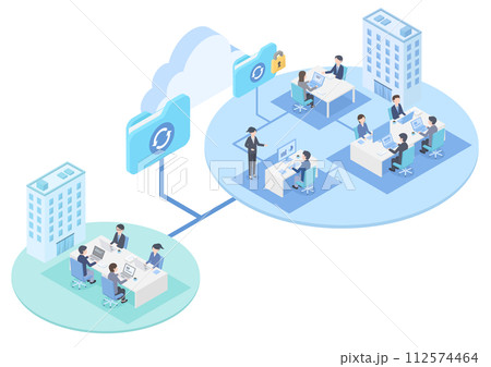 クラウドシステムを使って社内外でのファイル共有をしているイメージ クラウドシステムを使って社内外でのファイル共有をしているイメージ 112574464