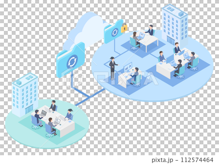 クラウドシステムを使って社内外でのファイル共有をしているイメージ クラウドシステムを使って社内外でのファイル共有をしているイメージ 112574464