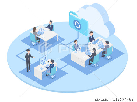 ビジネスのデータをクラウドシステムで共有するイメージ 112574468