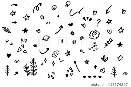 手描きのイラストのセット　飾りアイコン　あしらい素材 112574897