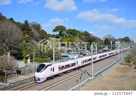 偕楽園臨時駅に停車中の常磐線特急電車 偕楽園臨時駅に停車中の常磐線特急電車 112575847