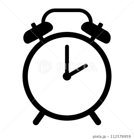 black vector alarm clock icon on white background 112576959