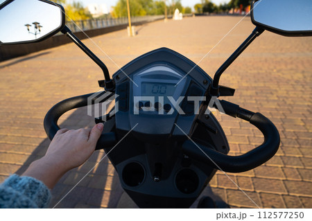 Dashboard of four wheel mobility electric scooter 112577250