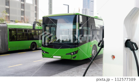 Electric buses with charging station 112577389