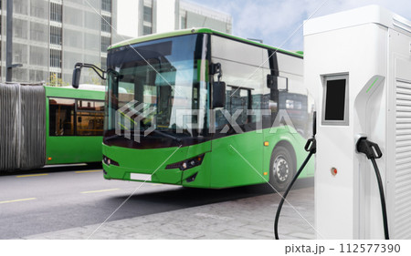 Electric buses with charging station 112577390
