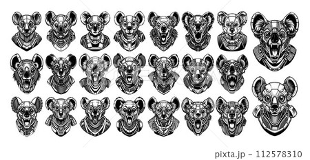 Bundle of futuristic cyborg koala head illustration design 112578310