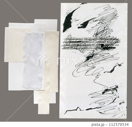 Torn paper pieces set of two pieces. White shapes with jagged uneven edges. Ripped different paper fragments collection. Textured grunge element bundle for collage, text box, banner, sticker, poster. Torn paper pieces set of two pieces. White shapes with jagged uneven edges. Ripped different paper fragments collection. Textured grunge element bundle for collage, text box, banner, sticker, poster. 112578534