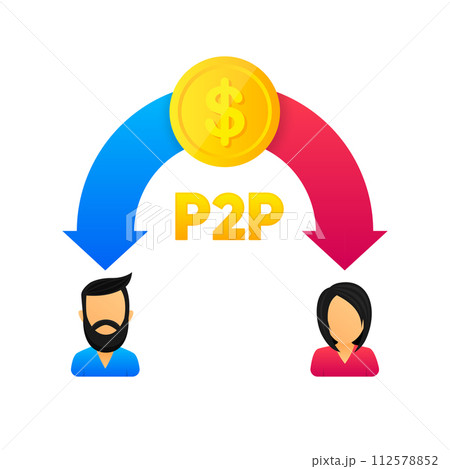 Peer to peer trading. P2P lending. Cryptocurrency. Virtual transaction between two users. Modern style. Vector illustration. Peer to peer trading. P2P lending. Cryptocurrency. Virtual transaction between two users. Modern style. Vector illustration. 112578852