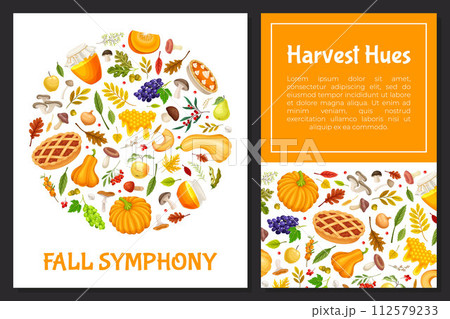 Autumn Season Banner Design with Bright Crop and Foliage Vector Template 112579233