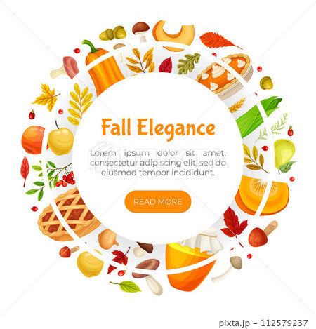 Autumn Season Banner Design with Bright Crop and Foliage Vector Template 112579237