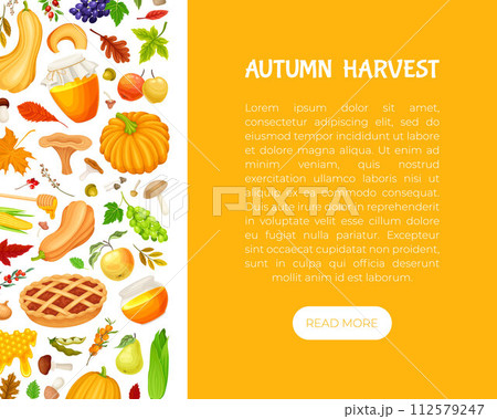 Autumn Season Banner Design with Bright Crop and Foliage Vector Template 112579247