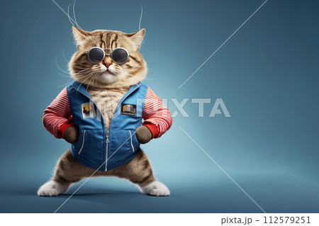 Portrait of a fitness athlete cat in sportswear 112579251