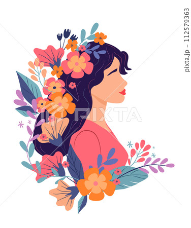 vector pretty woman and flowers ,flat cartoon style,minimalism, poster ,greeting card vector pretty woman and flowers ,flat cartoon style,minimalism, poster ,greeting card 112579363