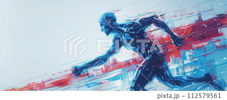Abstract panoramic illustration of running person. 112579561