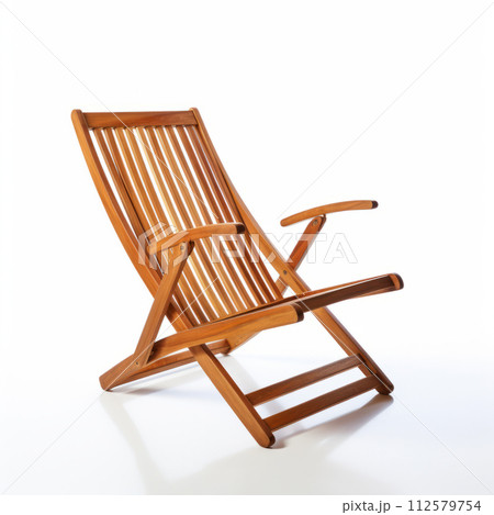 Wooden folding deck chair isolated, with clipping path 112579754