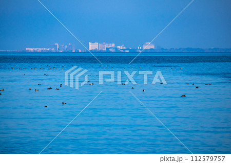 【びわ湖風景】湖畔から眺める冬山や沖合の風景 【びわ湖風景】湖畔から眺める冬山や沖合の風景 112579757