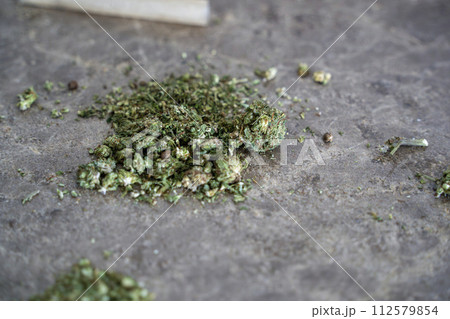 Pure legal Dried Marjiuana ganja marjiuana joint detail 112579854