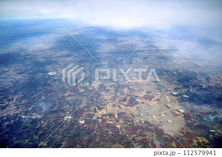 Aerial view of Santiago de Queretaro, a city in central Mexico. Panorama from airplane 112579941