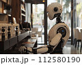 robot performing tasks in a workplace. Artificial intelligence makes coffee 112580190