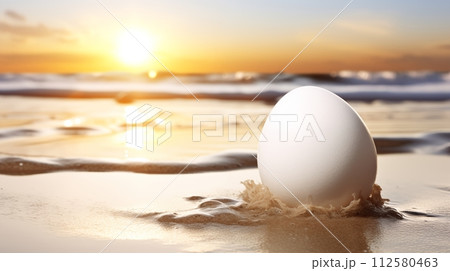The image of the sunrise reflecting off an eggshell symbolizes hope for resurrection.AI Generated 112580463