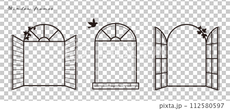 フレームとしても使えるおしゃれな窓のイラストセット 112580597