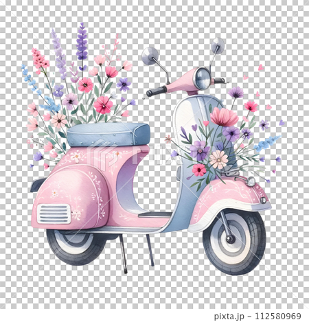 retro scooter on a watercolor illustration 112580969