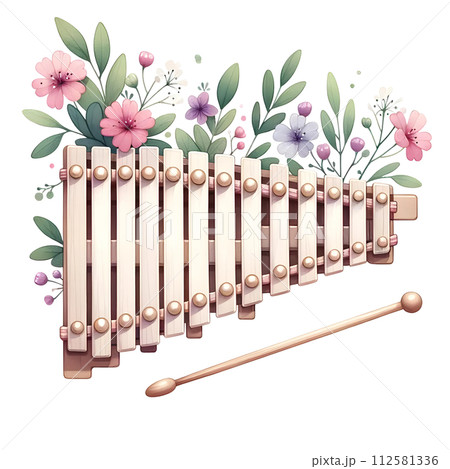 Xylophone Musical instrument with flowers Xylophone Musical instrument with flowers 112581336