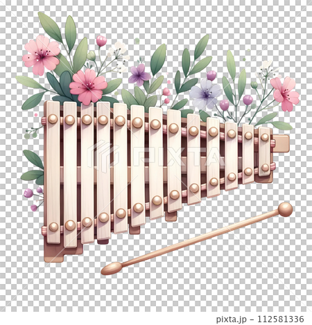 Xylophone Musical instrument with flowers Xylophone Musical instrument with flowers 112581336