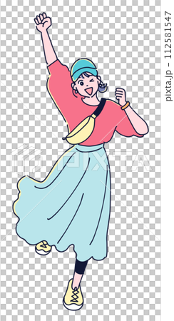 Woman jumping in outdoor fashion 112581547