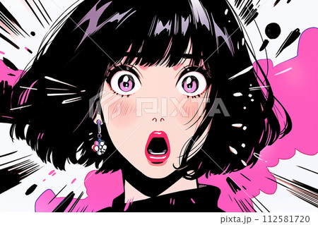 驚いた表情の女性のポップなイラスト（AI生成画像） 112581720