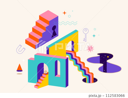 Surreal, Abstract, psychedelic and illusion composition. Modern, geometrical trendy elements and Surreal, Abstract, psychedelic and illusion composition. Modern, geometrical trendy elements and 112583066