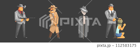 Gangster and Mafia Man Character with Gun Vector Set 112583175