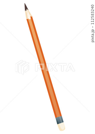 Realistic yellow pencil sharpened with rubber band 112583240