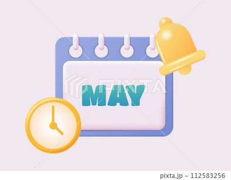 3d calendar icon. May. Daily schedule planner. Calendar events plan, work planning concept. 3d cartoon simple vector illustration 112583256