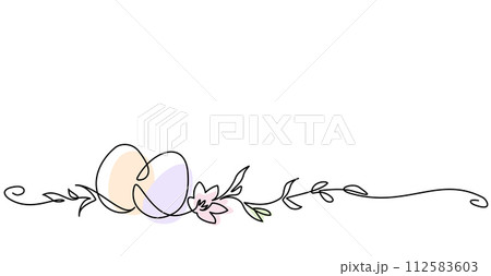 Easter decoration. Holiday eggs with flowers and plant branches. 112583603