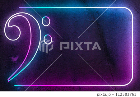 Neon musical note sign. Party and entertainment design.Bass clef. Neon musical note sign. Party and entertainment design.Bass clef. 112583763