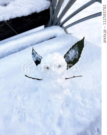 ベンチの上の雪だるま ベンチの上の雪だるま 112583782