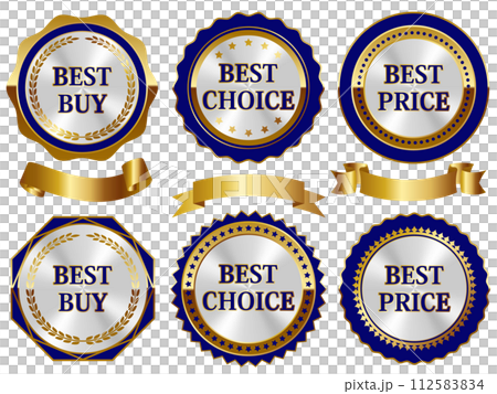 Set of 6 luxury promotional emblems, blue and metallic 112583834