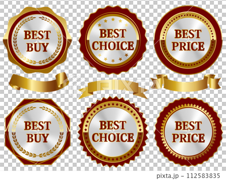 Set of 6 luxury promotional emblems, red & metallic 112583835