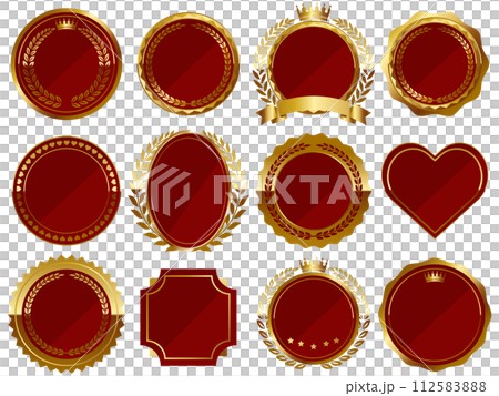Set of 12 luxurious emblems, red and gold 112583888