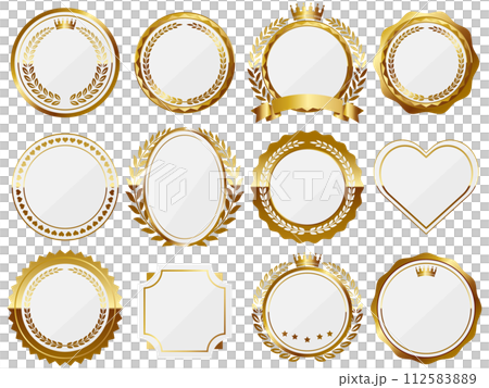 一套 12 個豪華徽章，白色和金色 112583889